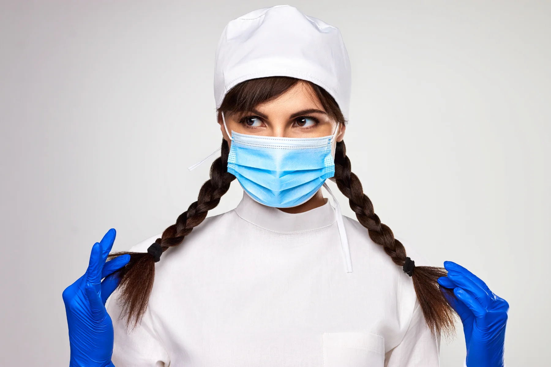 Przedpamiec book series commercial retouching – medical portrait holding pigtails
